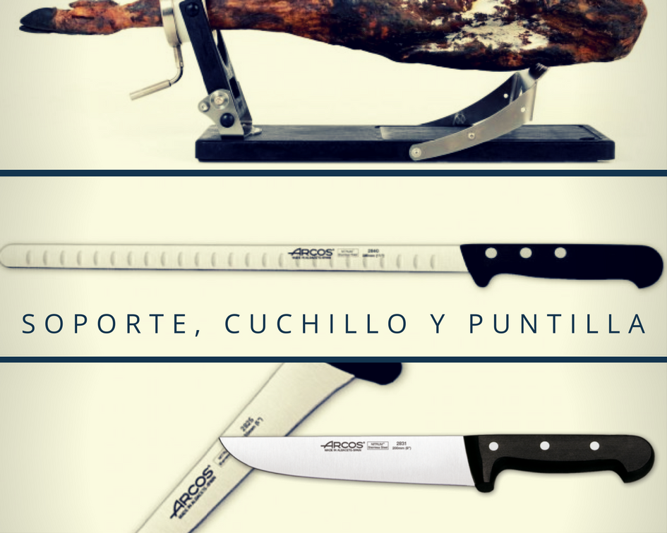 cuchillo jamonero, soporte y puntilla