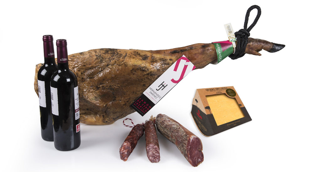 Lote jamón ibérico y vino